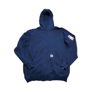 Carhartt FR 212 CAT3 Navy Blue *FLAWED* Zip-Up Hoodie Medium Drawstring Pockets